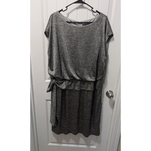 Jessica Howard Bow Tie Waist Dress Plus 20W Black Silver Shimmer Casual Cocktail - Picture 1 of 7